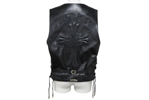 極美品 CHROME HEARTS クロムハーツ 6BTN ZIP FRNT VEST レザーベスト サイズM スペシャルオーダー オールドクロス FUCK YOU 中古 4b007635