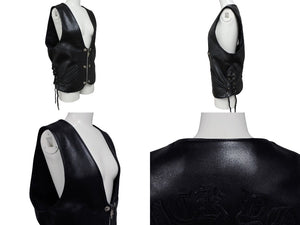 極美品 CHROME HEARTS クロムハーツ 6BTN ZIP FRNT VEST レザーベスト サイズM スペシャルオーダー オールドクロス FUCK YOU 中古 4b007635