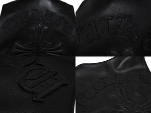 極美品 CHROME HEARTS クロムハーツ 6BTN ZIP FRNT VEST レザーベスト サイズM スペシャルオーダー オールドクロス FUCK YOU 中古 4b007635