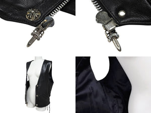 極美品 CHROME HEARTS クロムハーツ 6BTN ZIP FRNT VEST レザーベスト サイズM スペシャルオーダー オールドクロス FUCK YOU 中古 4b007635