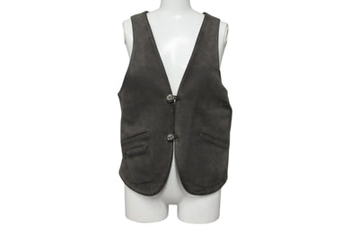 極美品 CHROME HEARTS クロムハーツ CLASSIC 2B SUD VEST クラシック2Bスウェードベスト サイズS クロスボールボタン カーキ系 中古 4b007636