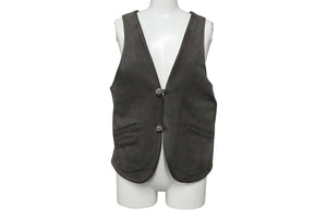 極美品 CHROME HEARTS クロムハーツ CLASSIC 2B SUD VEST クラシック2Bスウェードベスト サイズS クロスボールボタン カーキ系 中古 4b007636