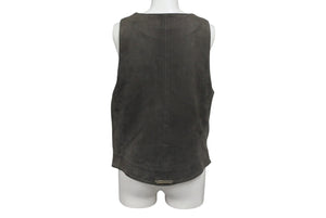 極美品 CHROME HEARTS クロムハーツ CLASSIC 2B SUD VEST クラシック2Bスウェードベスト サイズS クロスボールボタン カーキ系 中古 4b007636