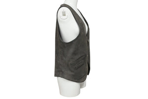 極美品 CHROME HEARTS クロムハーツ CLASSIC 2B SUD VEST クラシック2Bスウェードベスト サイズS クロスボールボタン カーキ系 中古 4b007636