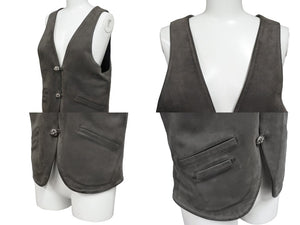 極美品 CHROME HEARTS クロムハーツ CLASSIC 2B SUD VEST クラシック2Bスウェードベスト サイズS クロスボールボタン カーキ系 中古 4b007636