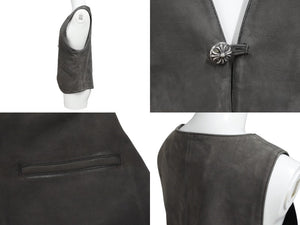 極美品 CHROME HEARTS クロムハーツ CLASSIC 2B SUD VEST クラシック2Bスウェードベスト サイズS クロスボールボタン カーキ系 中古 4b007636