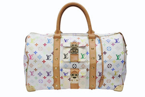 LOUIS VUITTON ルイヴィトン キーポル45 ボストンバッグ M92641 モノグラム マルチカラー ホワイト 村上隆 美品 中古 4b007645