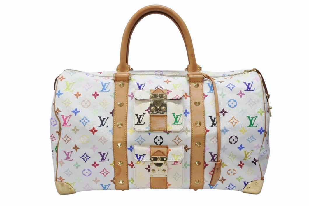LOUIS VUITTON ルイヴィトン キーポル45 ボストンバッグ M92641 モノグラム マルチカラー ホワイト 村上隆 美品 中古 4b007645