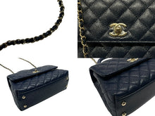 Load image into Gallery viewer, 新品同様 CHANEL シャネル トップハンドル フラップバッグ ランダム番台 2WAY ココマーク キャビアスキン ネイビー ゴールド金具 中古 4b007648