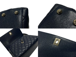 新品同様 CHANEL シャネル トップハンドル フラップバッグ ランダム番台 2WAY ココマーク キャビアスキン ネイビー ゴールド金具 中古 4b007648