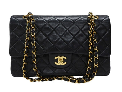 CHANEL シャネル マトラッセ25 Wフラップ Wチェーンショルダーバッグ 2番台 ラムスキン ココマーク ブラック ゴールド金具 美品 中古 4b007650