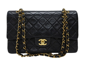 CHANEL シャネル マトラッセ25 Wフラップ Wチェーンショルダーバッグ 2番台 ラムスキン ココマーク ブラック ゴールド金具 美品 中古 4b007650