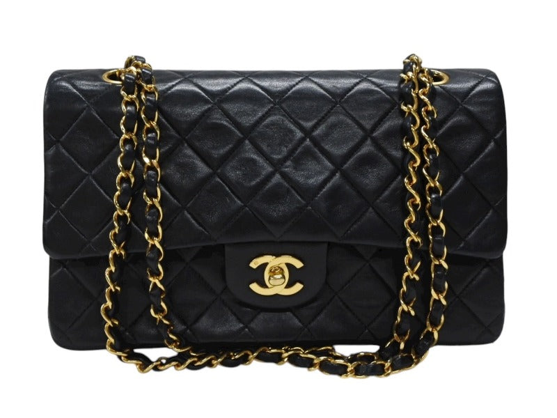 CHANEL シャネル マトラッセ25 Wフラップ Wチェーンショルダーバッグ 2番台 ラムスキン ココマーク ブラック ゴールド金具 美品 中古 4b007650
