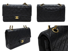 Load image into Gallery viewer, CHANEL シャネル マトラッセ25 Wフラップ Wチェーンショルダーバッグ 2番台 ラムスキン ココマーク ブラック ゴールド金具 美品 中古 4b007650