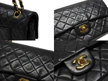 Load image into Gallery viewer, CHANEL シャネル マトラッセ25 Wフラップ Wチェーンショルダーバッグ 2番台 ラムスキン ココマーク ブラック ゴールド金具 美品 中古 4b007650