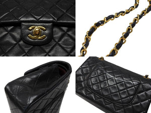 CHANEL シャネル マトラッセ25 Wフラップ Wチェーンショルダーバッグ 2番台 ラムスキン ココマーク ブラック ゴールド金具 美品 中古 4b007650