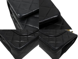 CHANEL シャネル マトラッセ25 Wフラップ Wチェーンショルダーバッグ 2番台 ラムスキン ココマーク ブラック ゴールド金具 美品 中古 4b007650