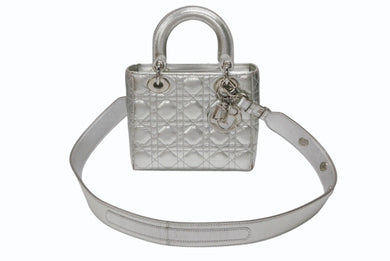 Christian Dior クリスチャンディオール Lady Dior レディディオール スモール 2WAYバッグ カナージュ シルバー シルバー金具 美品 中古 4b007657