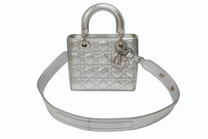 Christian Dior クリスチャンディオール Lady Dior レディディオール スモール 2WAYバッグ カナージュ シルバー シルバー金具 美品 中古 4b007657