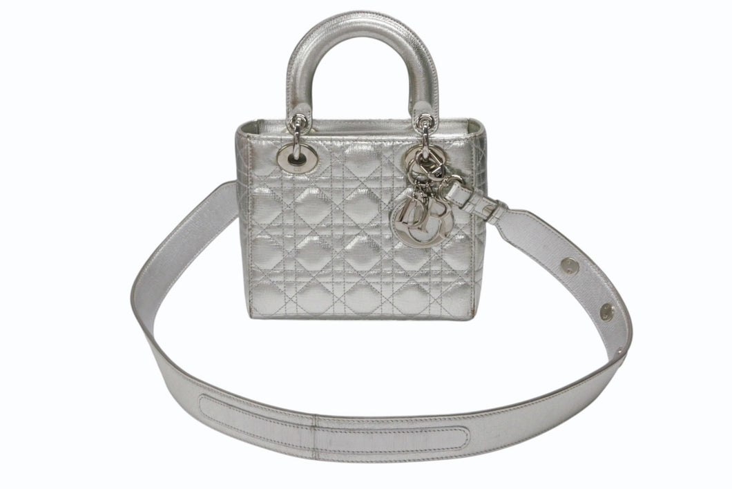Christian Dior クリスチャンディオール Lady Dior レディディオール スモール 2WAYバッグ カナージュ シルバー シルバー金具 美品 中古 4b007657
