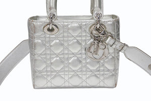 Christian Dior クリスチャンディオール Lady Dior レディディオール スモール 2WAYバッグ カナージュ シルバー シルバー金具 美品 中古 4b007657