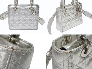 Christian Dior クリスチャンディオール Lady Dior レディディオール スモール 2WAYバッグ カナージュ シルバー シルバー金具 美品 中古 4b007657