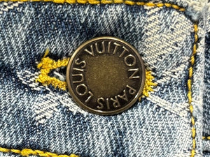 極美品 LOUIS VUITTON ルイヴィトン デニムスカート 08SS RW081W WMSK01 CF7 モノグラムデニム コットン ブルー ゴールド金具 中古 4b007661