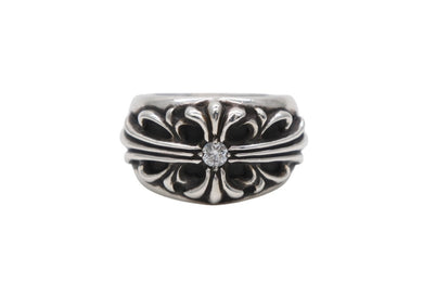 極美品 CHROME HEARTS クロムハーツ FLRLCRS 1DIA フローラルクロス 1ダイヤリング 重量約17.6g サイズ17.5号 シルバー 中古 4b007678