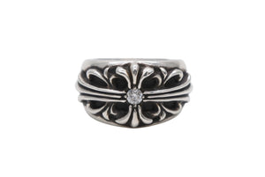 極美品 CHROME HEARTS クロムハーツ FLRLCRS 1DIA フローラルクロス 1ダイヤリング 重量約17.6g サイズ17.5号 シルバー 中古 4b007678