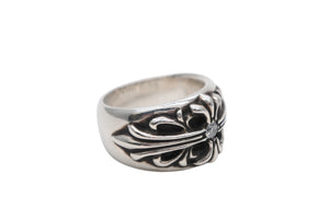 極美品 CHROME HEARTS クロムハーツ FLRLCRS 1DIA フローラルクロス 1ダイヤリング 重量約17.6g サイズ17.5号 シルバー 中古 4b007678