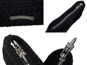 極美品 CHROME HEARTS クロムハーツ ジッパーチェンジ ポーチ クロスパッチ レザー カシミヤ シルバー925 ブラック 中古 4b007681