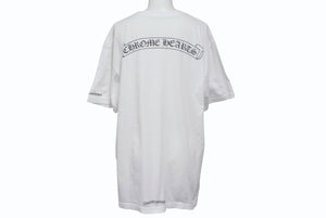 CHROME HEARTS クロムハーツ スクラロールラベル 半袖Ｔシャツ ホワイト ブラック コットン L 美品 中古 4b007685