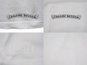 CHROME HEARTS クロムハーツ スクラロールラベル 半袖Ｔシャツ ホワイト ブラック コットン L 美品 中古 4b007685