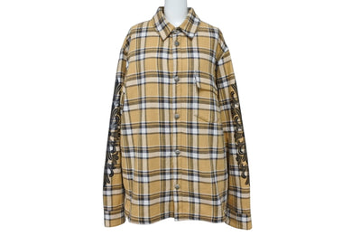 極美品 CHROME HEARTS クロムハーツ WORK'N SHIRTS JNKYRS PLD CRM SODA シャツジャケット ブラウン シルバー 925 サイズL 中古 4b007688