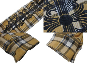 極美品 CHROME HEARTS クロムハーツ WORK'N SHIRTS JNKYRS PLD CRM SODA シャツジャケット ブラウン シルバー 925 サイズL 中古 4b007688