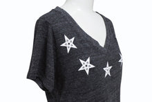 Load image into Gallery viewer, CHROME HEARTS クロムハーツ 半袖Vネック スタープリントTシャツ グレー ホワイト コットン L 美品 中古 4b007689