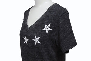 CHROME HEARTS クロムハーツ 半袖Vネック スタープリントTシャツ グレー ホワイト コットン L 美品 中古 4b007689