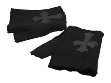 Load image into Gallery viewer, CHROME HEARTS クロムハーツ ミッティング フィンガーレスグローブ クロスパッチ 指切り手袋 ブラック カシミヤ レザー 美品 中古 4b007713