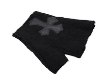 Load image into Gallery viewer, CHROME HEARTS クロムハーツ ミッティング フィンガーレスグローブ クロスパッチ 指切り手袋 ブラック カシミヤ レザー 美品 中古 4b007713