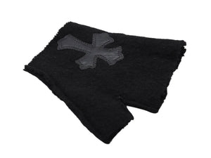 CHROME HEARTS クロムハーツ ミッティング フィンガーレスグローブ クロスパッチ 指切り手袋 ブラック カシミヤ レザー 美品 中古 4b007713