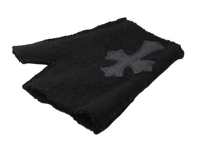 CHROME HEARTS クロムハーツ ミッティング フィンガーレスグローブ クロスパッチ 指切り手袋 ブラック カシミヤ レザー 美品 中古 4b007713