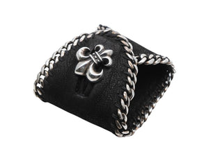 CHROME HEARTS クロムハーツ レザー ブレスレット バングル BSフレア 希少 シルバー925 2005刻印 72.0g 美品 中古 4b007714