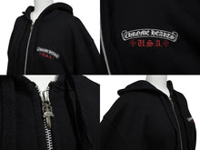 画像をギャラリービューアに読み込む, CHROME HEARTS クロムハーツ 星条旗ジップパーカー ブラックサーマルフーディ― シルバー金具 サイズM 美品 中古 4b007720 