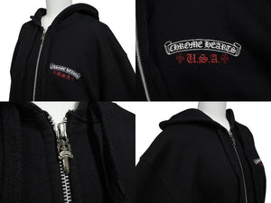 CHROME HEARTS クロムハーツ 星条旗ジップパーカー ブラックサーマルフーディ― シルバー金具 サイズM 美品 中古 4b007720 
