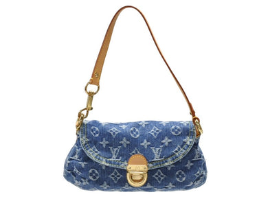 極美品 LOUIS VUITTON ルイヴィトン ミニプリーティ ハンドバッグ M95050 モノグラムデニム レザー ブルー 中古 4b007724