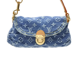 極美品 LOUIS VUITTON ルイヴィトン ミニプリーティ ハンドバッグ M95050 モノグラムデニム レザー ブルー 中古 4b007724