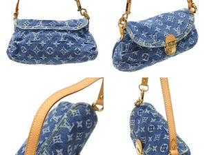 極美品 LOUIS VUITTON ルイヴィトン ミニプリーティ ハンドバッグ M95050 モノグラムデニム レザー ブルー 中古 4b007724