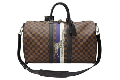 LOUIS VUITTON ルイヴィトン ボストン バッグ キーポル バンドリエール 45 チャップマン ブラザーズ ダミエ キャンバス ブラウン N42700 PVC レザー シルバー金具 美品 中古 4b007725