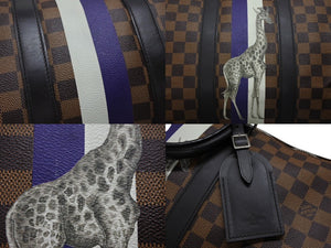 LOUIS VUITTON ルイヴィトン ボストン バッグ キーポル バンドリエール 45 チャップマン ブラザーズ ダミエ キャンバス ブラウン N42700 PVC レザー シルバー金具 美品 中古 4b007725