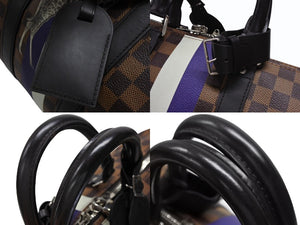 LOUIS VUITTON ルイヴィトン ボストン バッグ キーポル バンドリエール 45 チャップマン ブラザーズ ダミエ キャンバス ブラウン N42700 PVC レザー シルバー金具 美品 中古 4b007725
